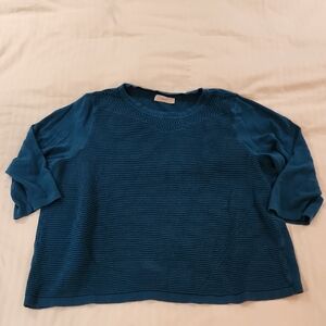 CJ Banks Teal Ribbed Crew Neck Sweater
